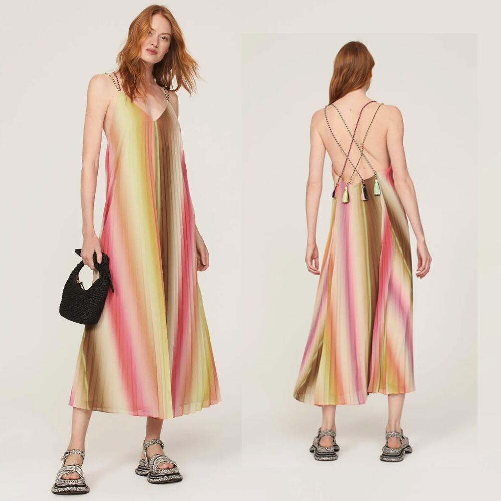 Scotch & Soda Pleated Tank Multicolor Stripe Maxi - Size 40